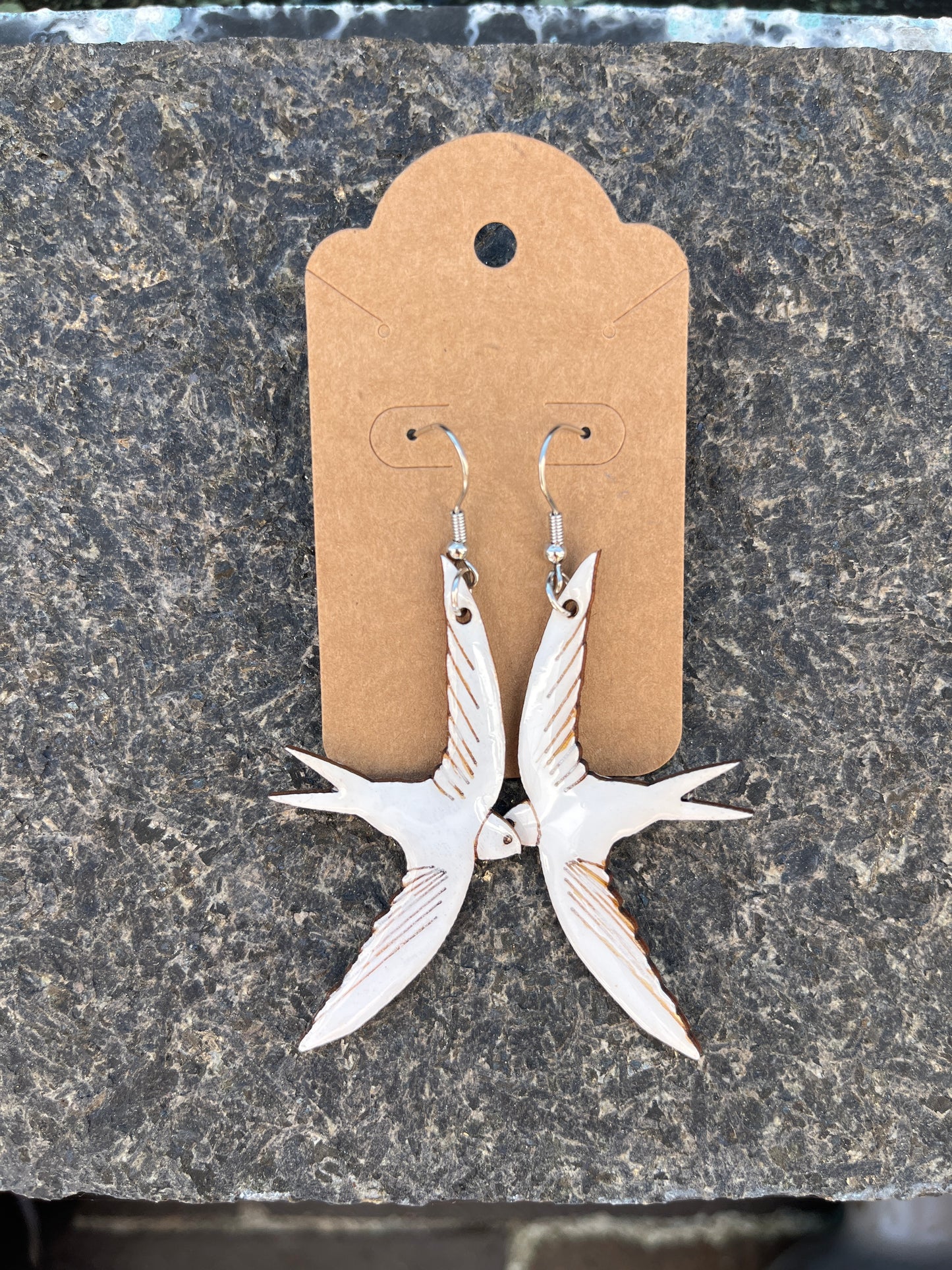 White sparrow dangle earrings- Large