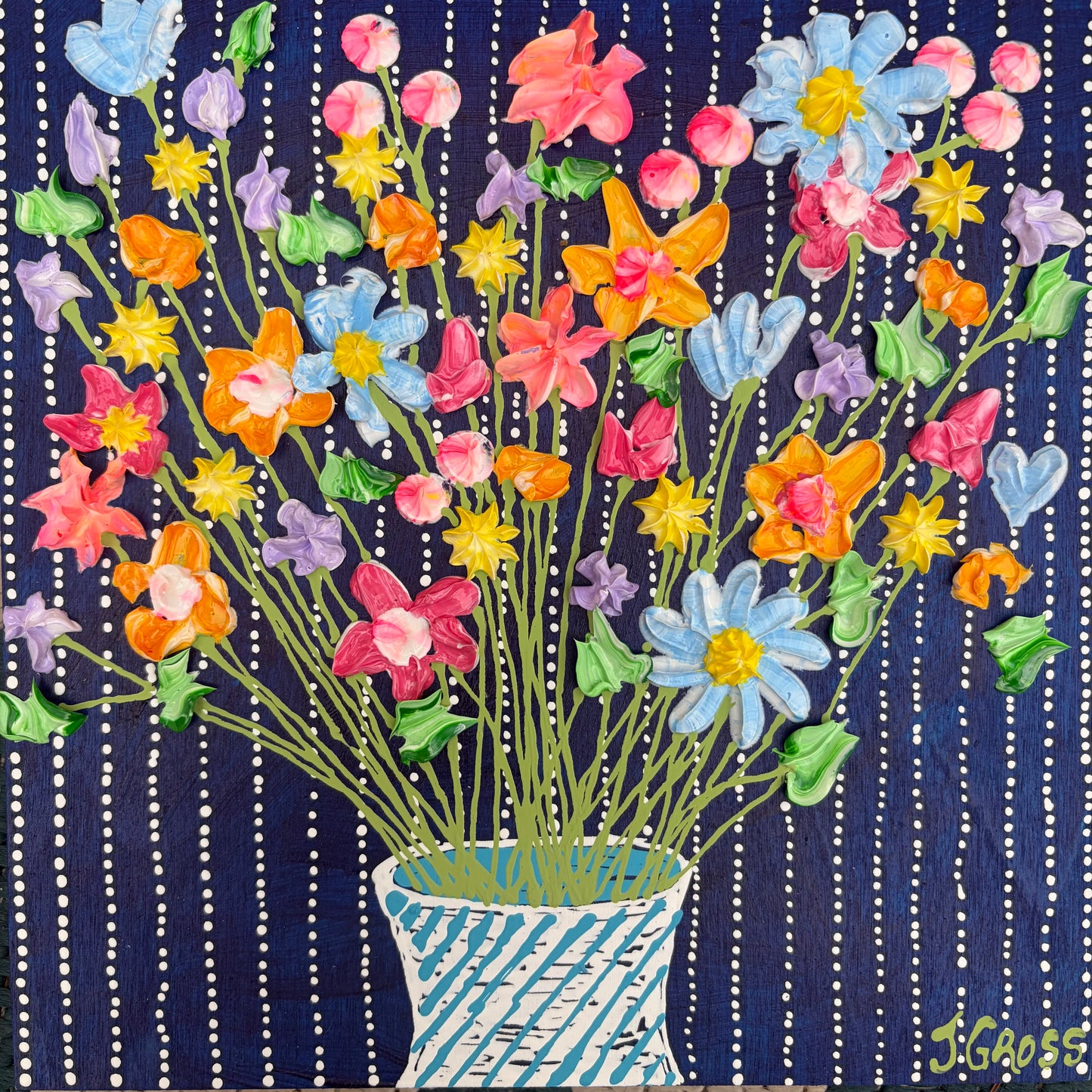 Colorful florals on blue background (1) 8x8