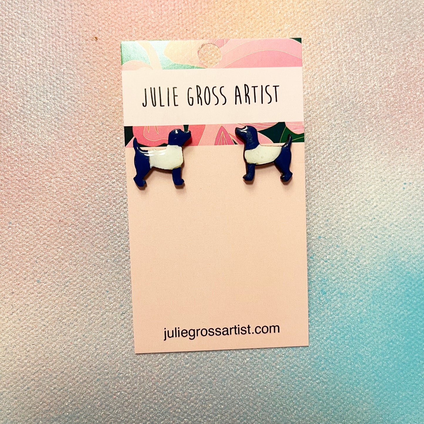 Small post earrings - Blue and White Dogs