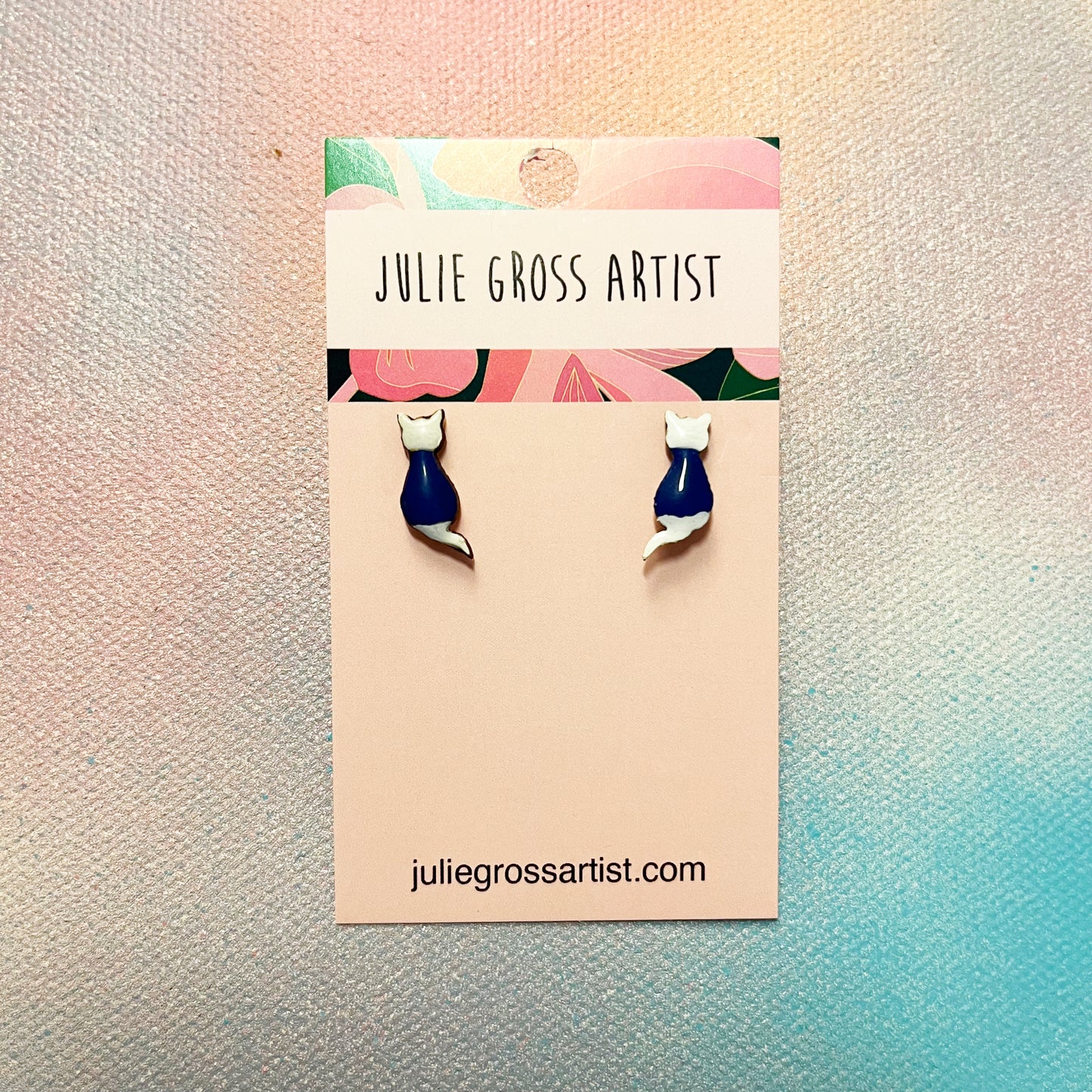 Small post earrings - Blue and White Cats