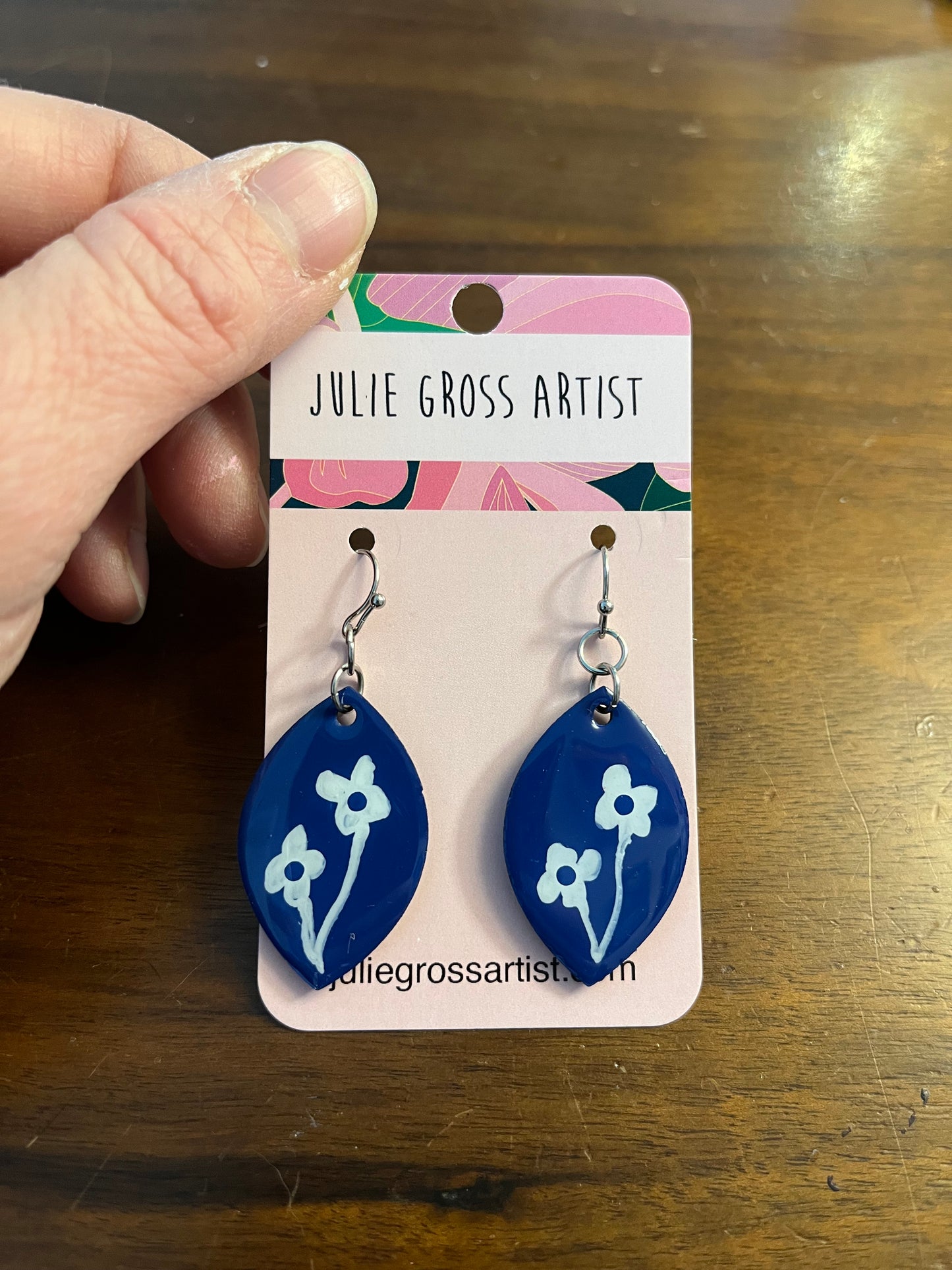 Blue and White floral print earrings