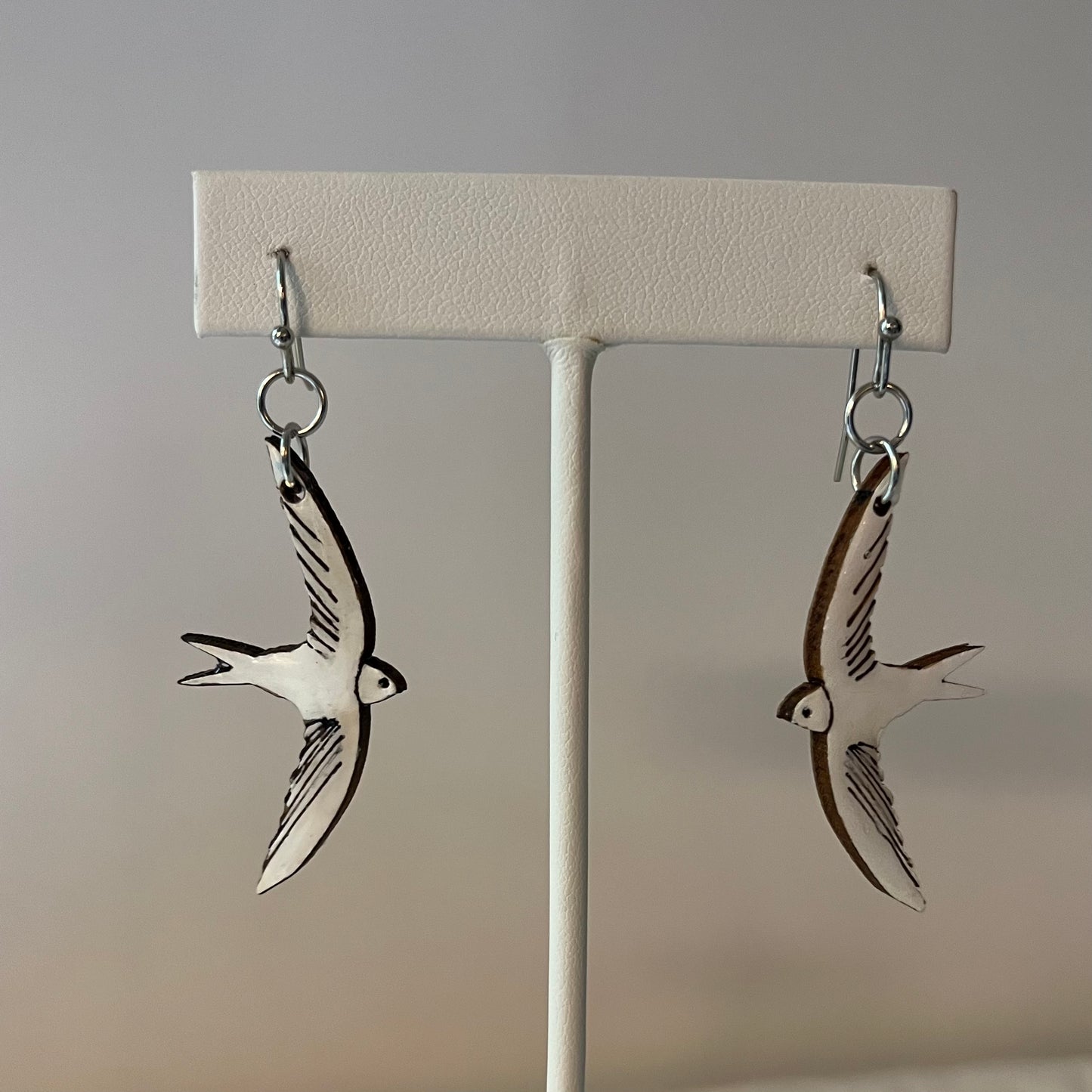 White sparrow dangle earrings- Small