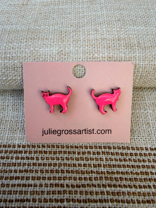 Cat earrings - side view (walking)- stud earrings