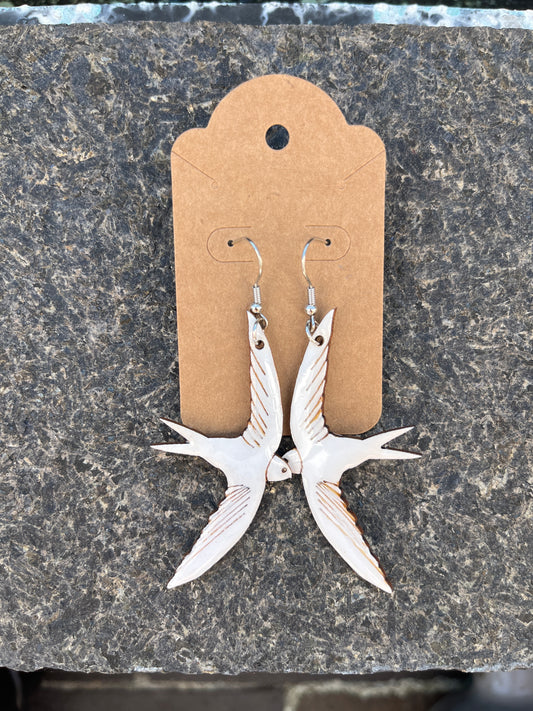 White sparrow dangle earrings- Large