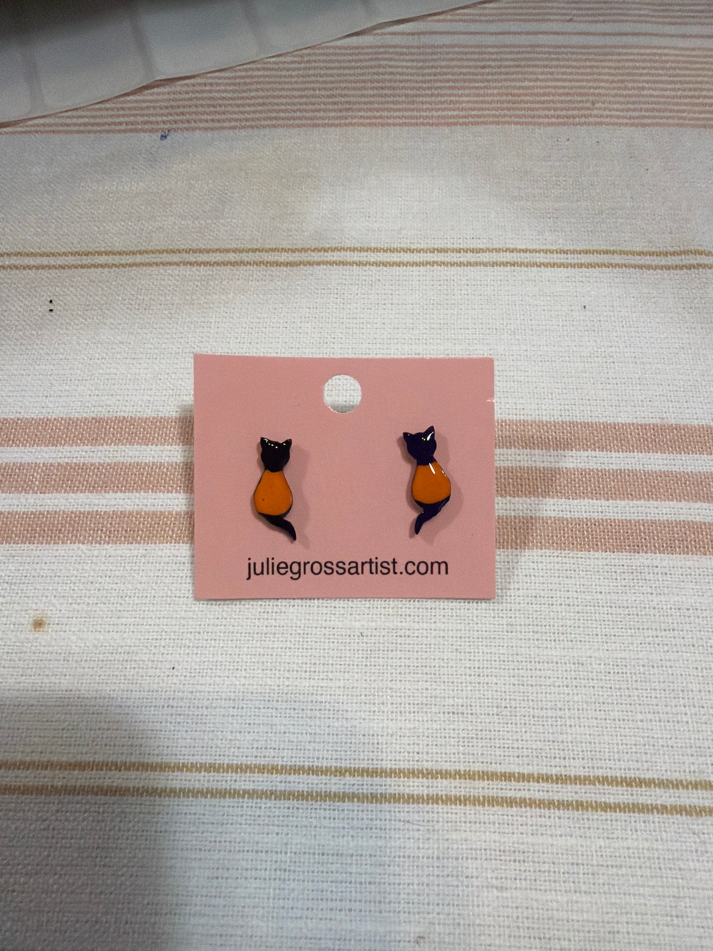 Halloween black and orange cat earrings