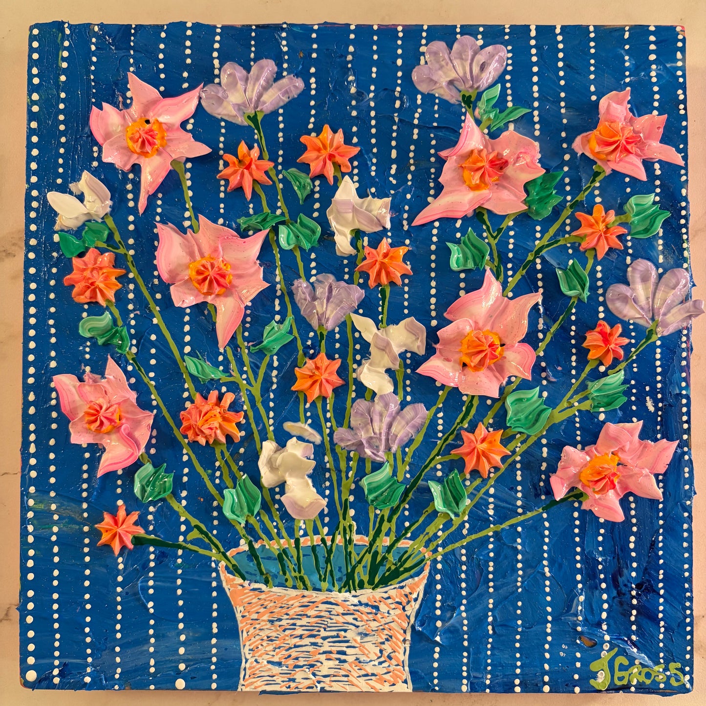 Flowers on blue background - 8x8