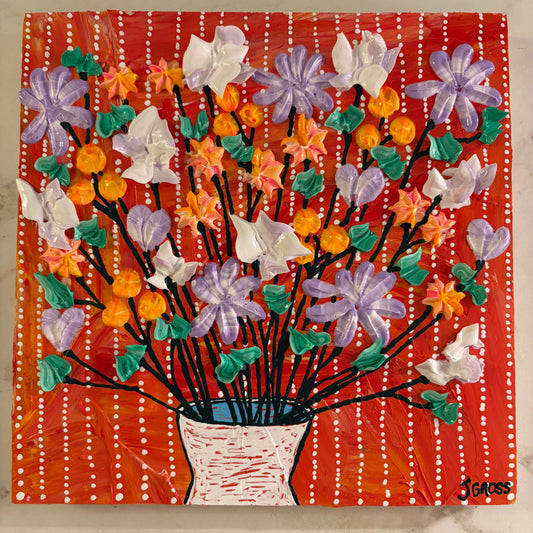 Flowers on red background - 8x8