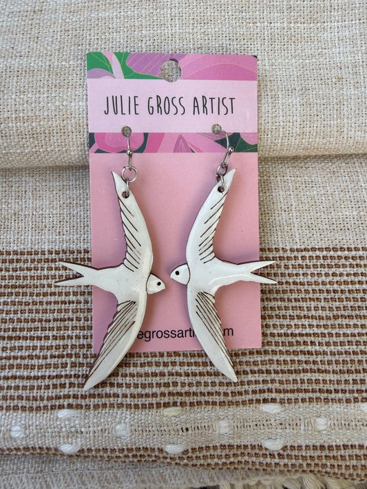 Swallow dangle earrings- white