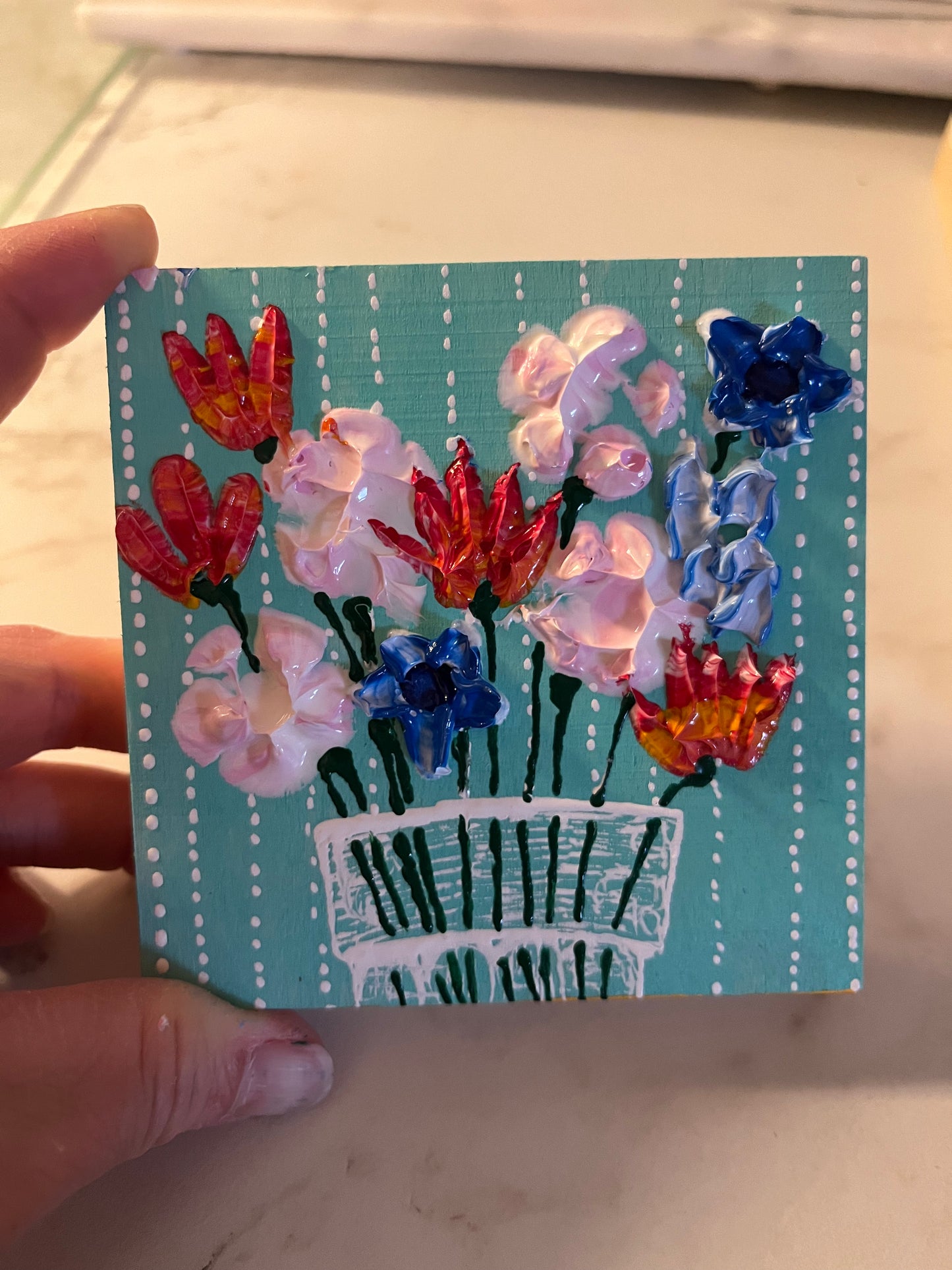 4x4 Floral- teal background