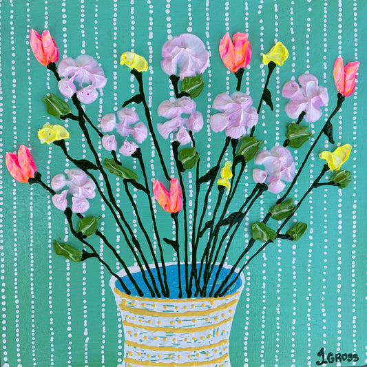 Spring flowers on mint Background- 8x8 painting on wood panel (Copy)