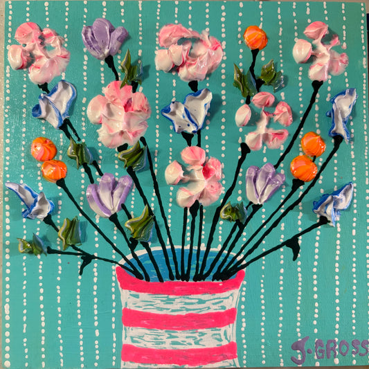 Spring flowers on mint background-6x6 on wood panel