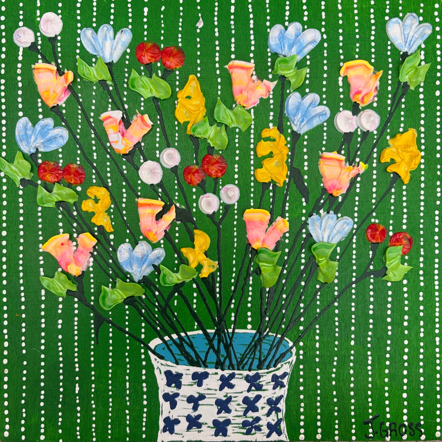Floral on green background (1) 8x8
