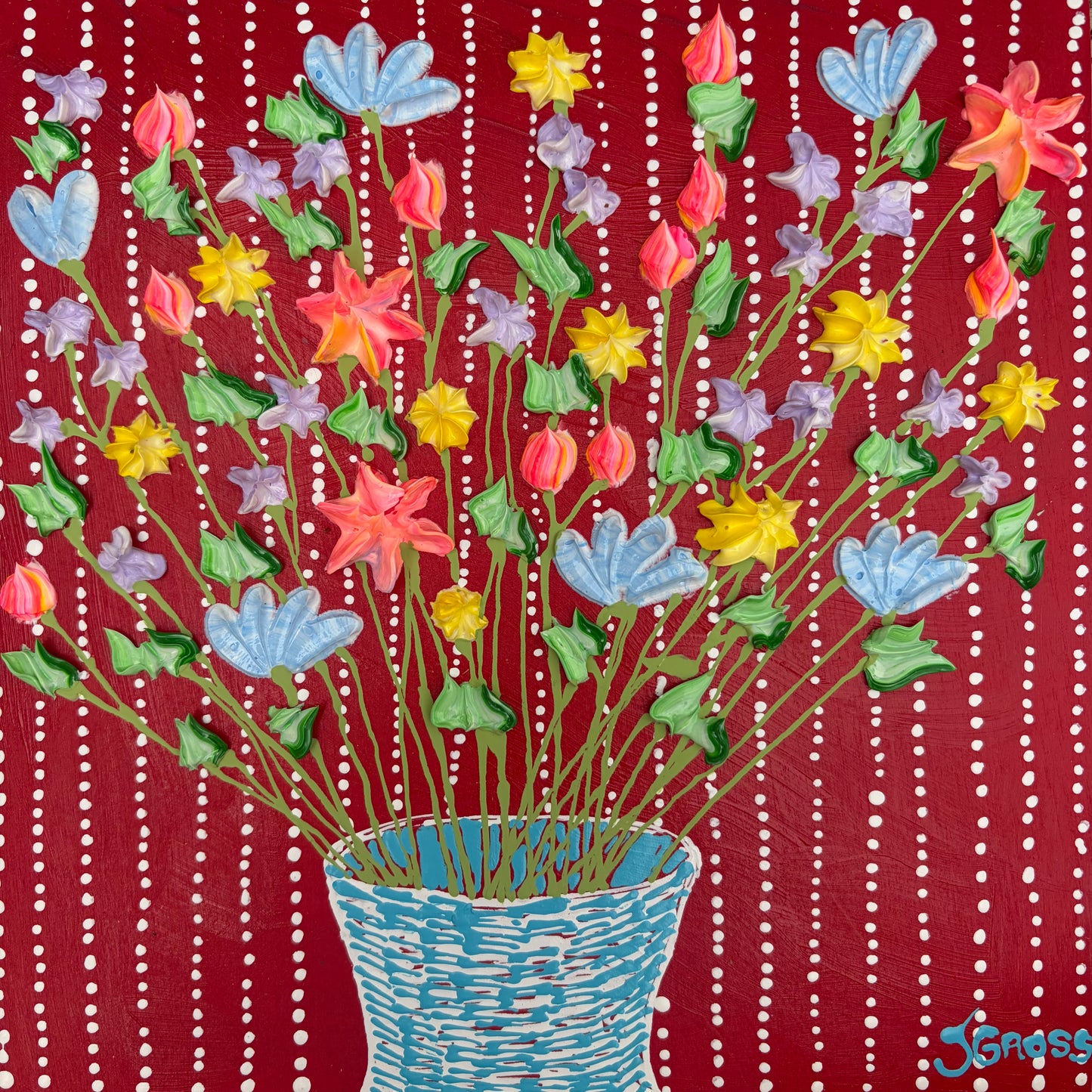 Floral on red background (2) 8x8