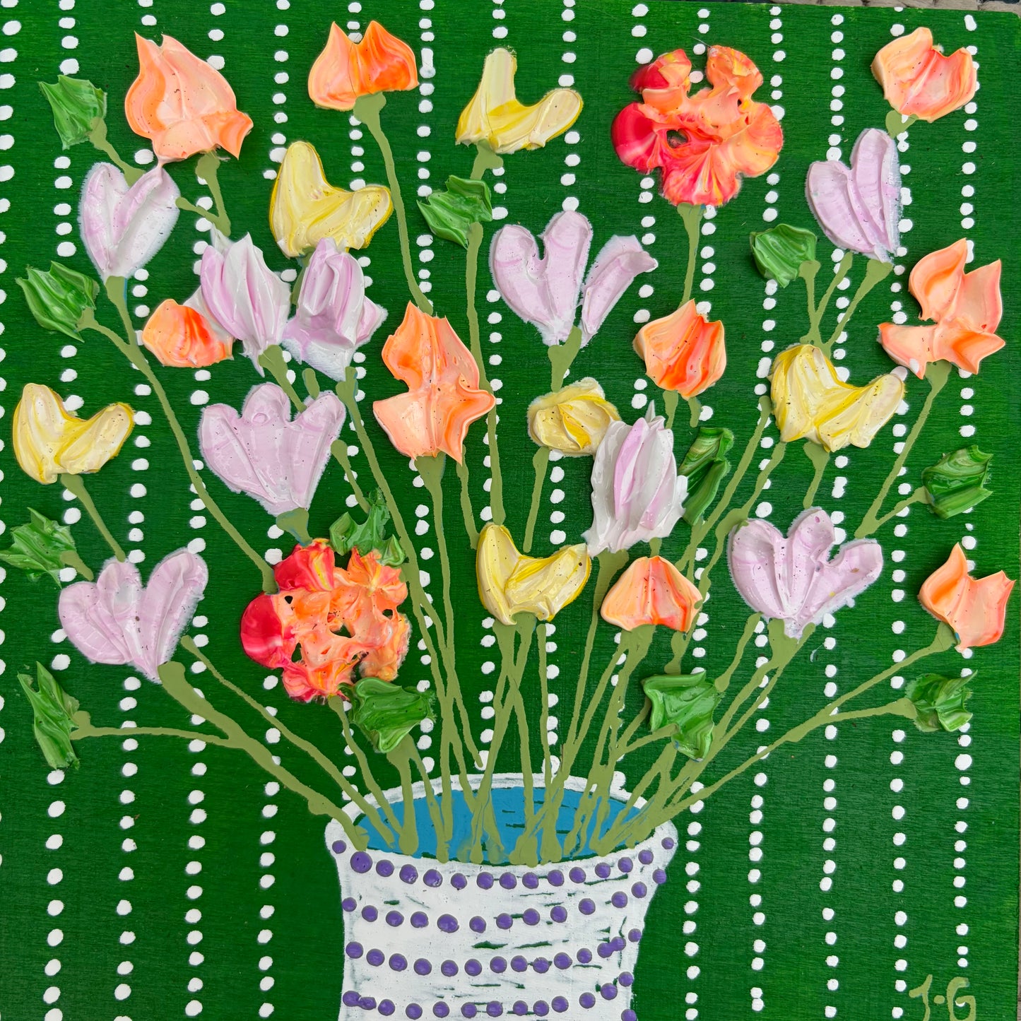 Floral on green background 6x6