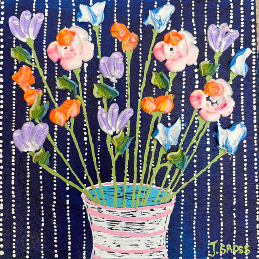 Floral on blue background 6x6 (2)