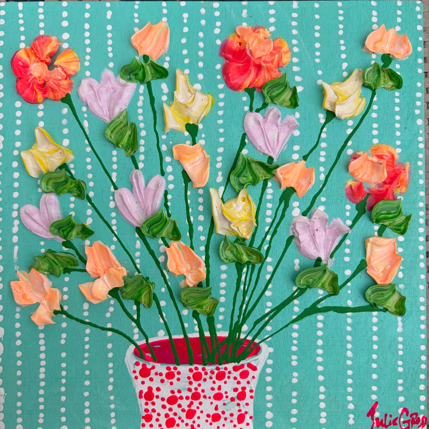 Floral on mint background 6x6