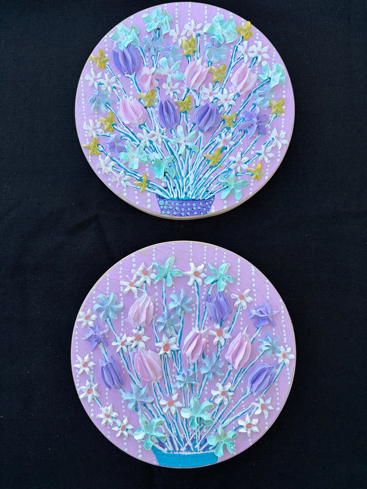 Floral on pink background- Circle 6x6