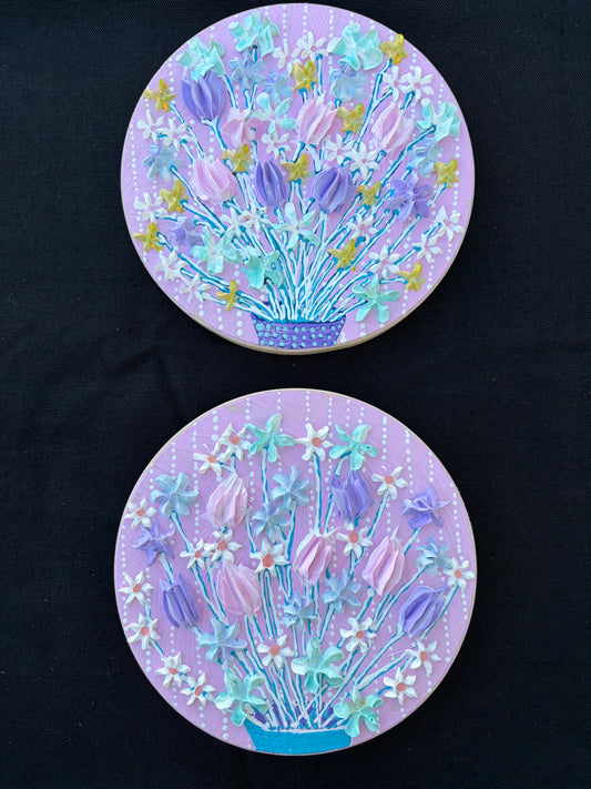Floral on pink background- Circle 6x6 #2