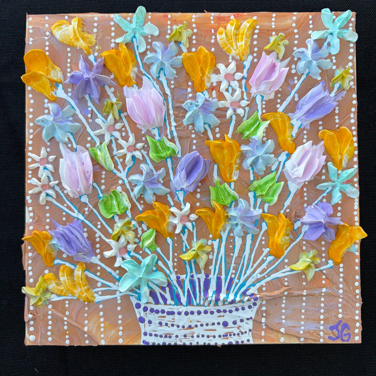 Floral on tan background- 6x6 #1