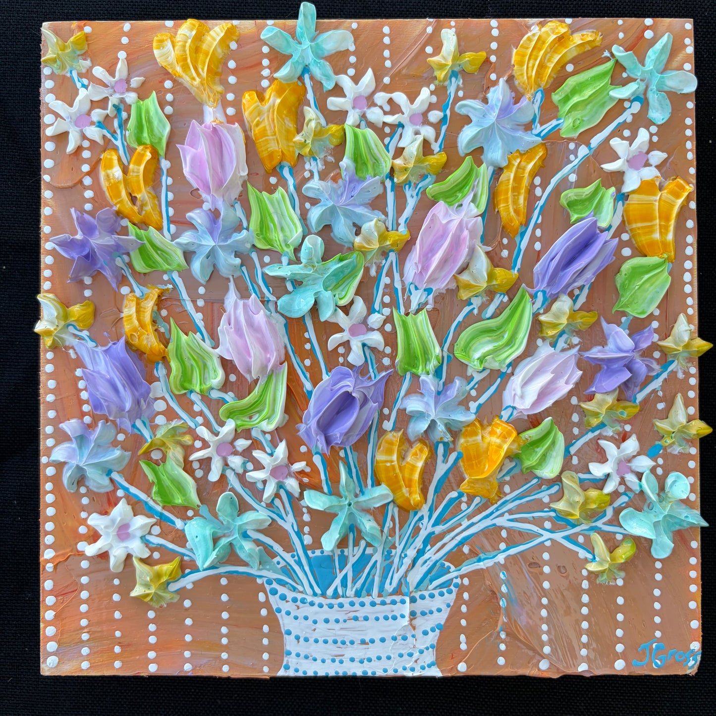 Floral on tan background- 6x6 #2