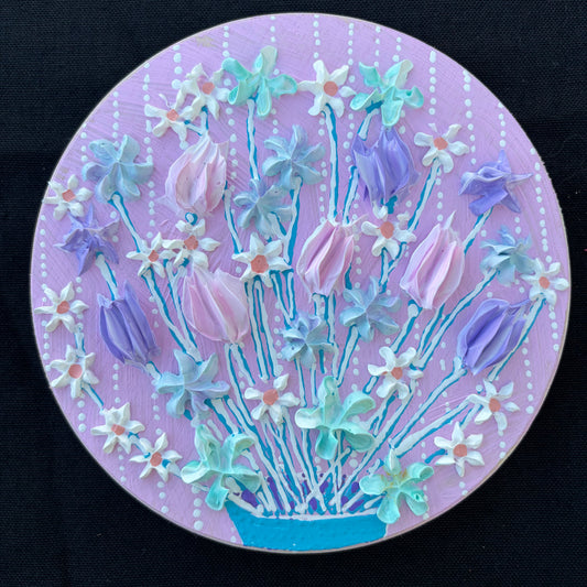 Floral on pink background- Circle 6x6