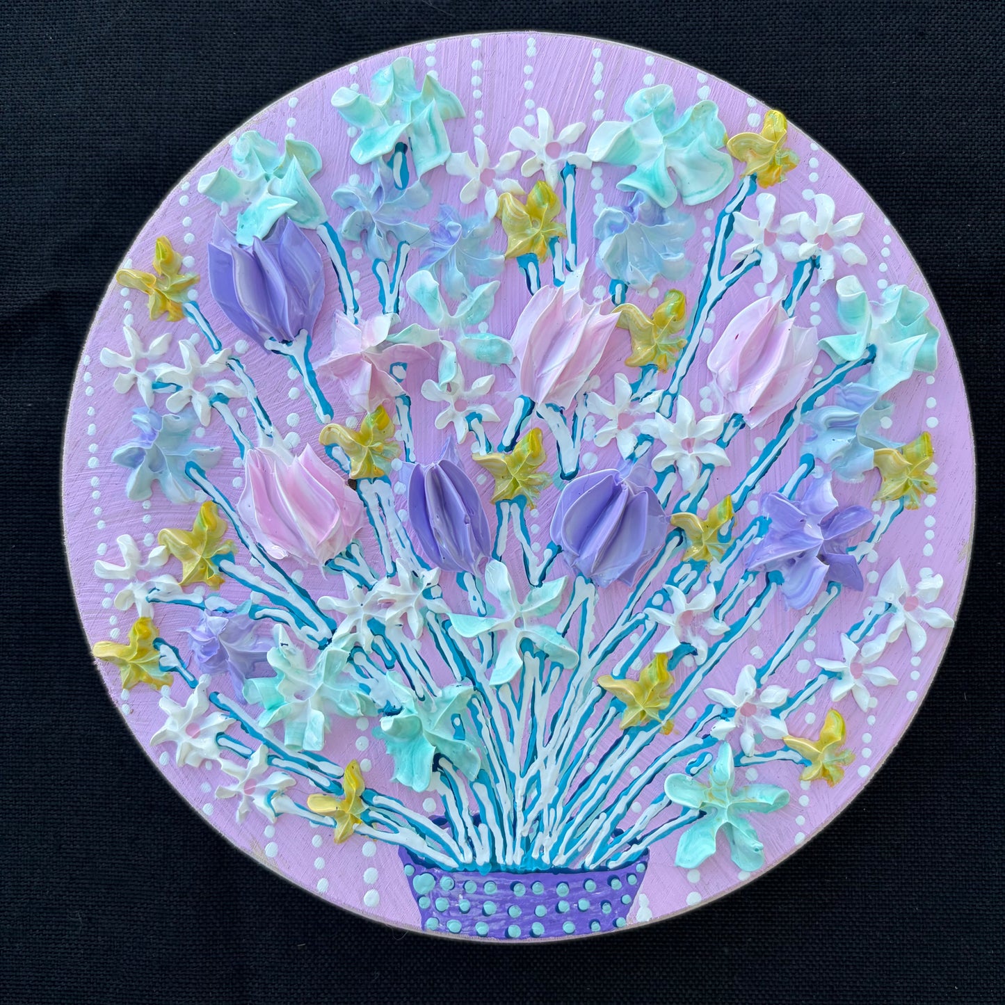 Floral on pink background- Circle 6x6 #2
