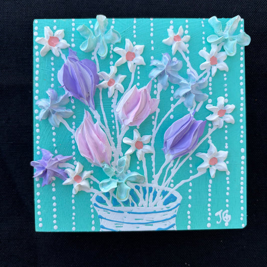 Floral on teal background - 4x4