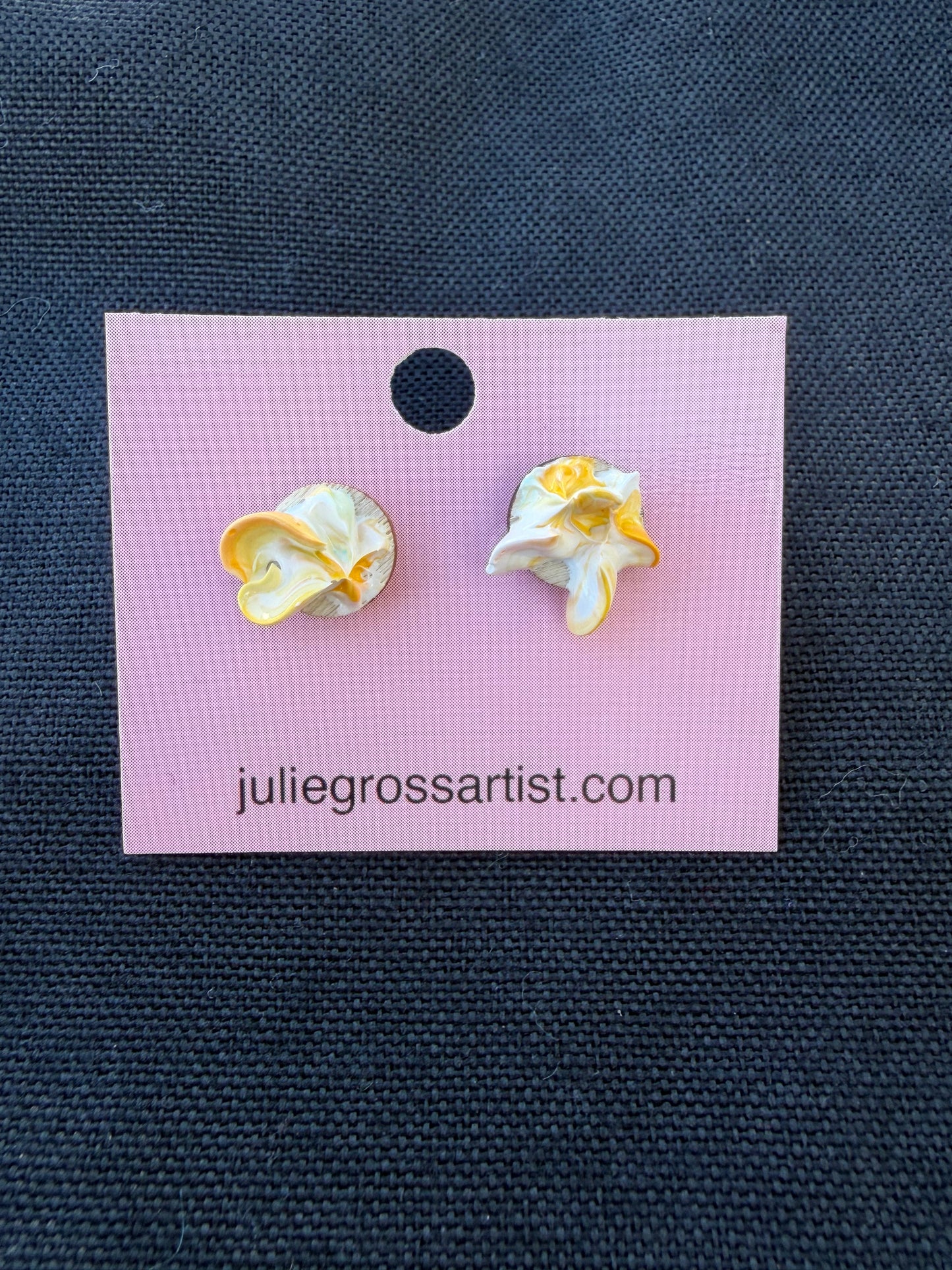 Yellow and White 3d paint earrings