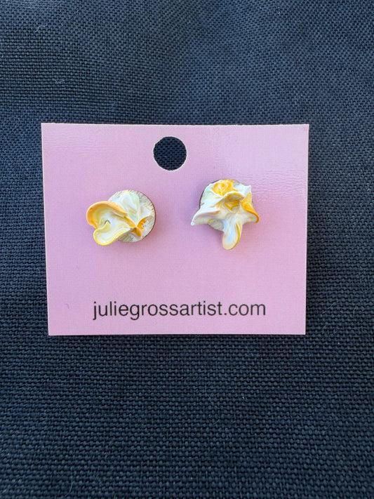 Yellow and White 3d paint earrings