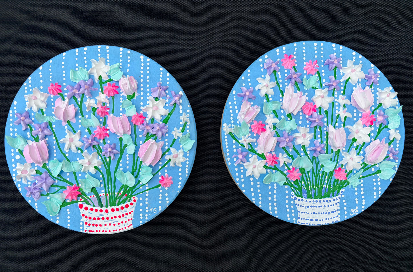 Floral on blue background (1) - Round 6x6