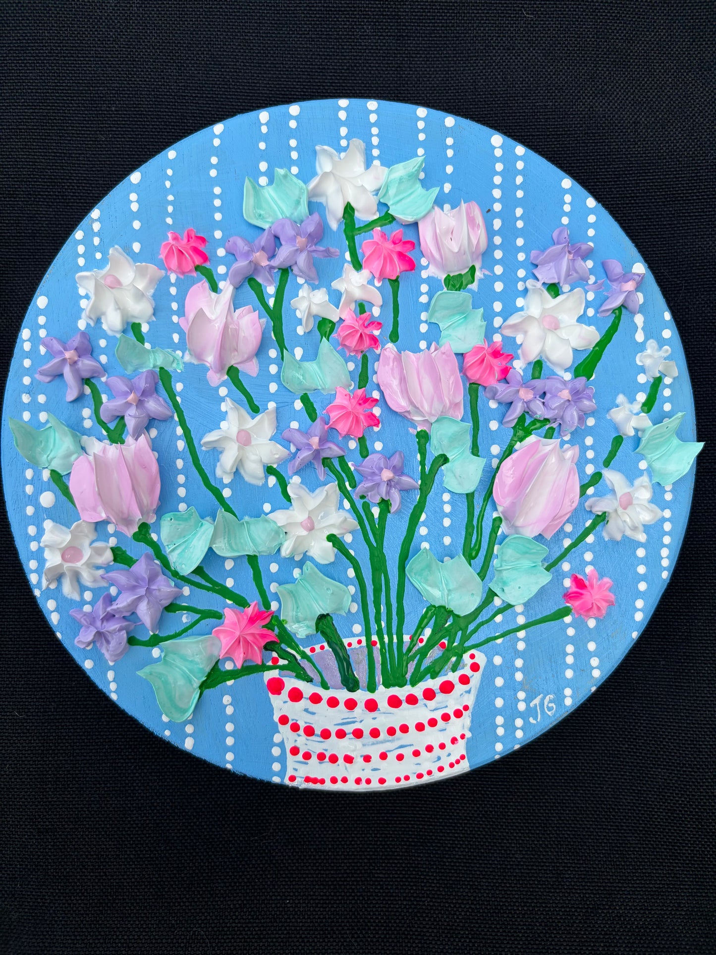 Floral on blue background (1) - Round 6x6