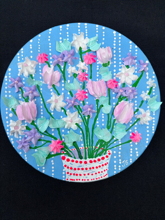 Floral on blue background (1) - Round 6x6