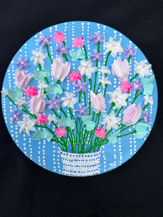 Floral on blue background (2) - Round 6x6