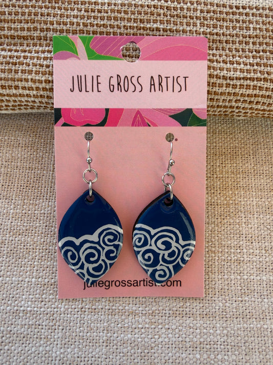 Blue and white garden party earrings- spirals