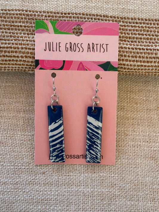 Blue and white garden party earrings- rectangle line texture