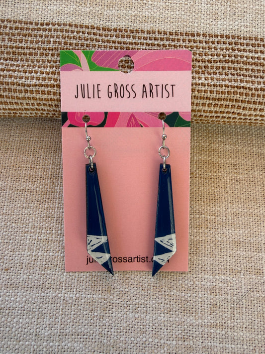 Blue and white garden party earrings- angled with triangles