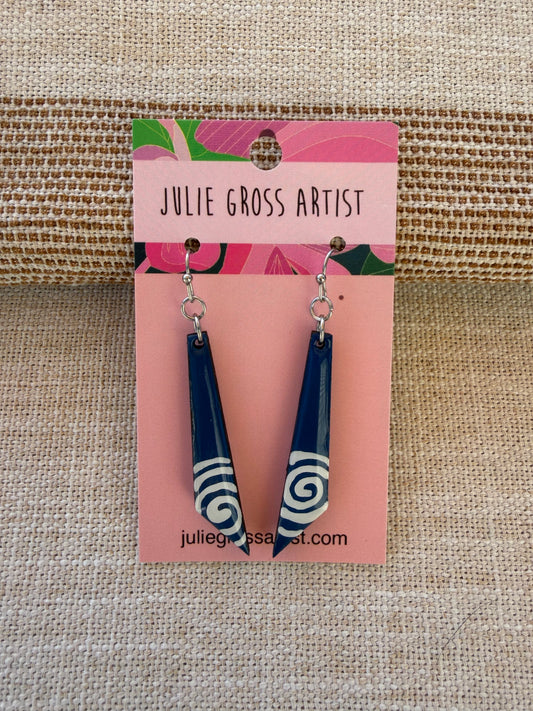 Blue and white garden party earrings- angled spiral