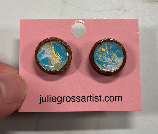 Swirly Blue Circle stud earrings