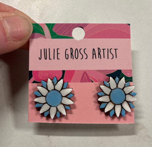 Blue and white flower earrings- studs