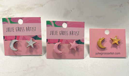 Star and moon stud earrings