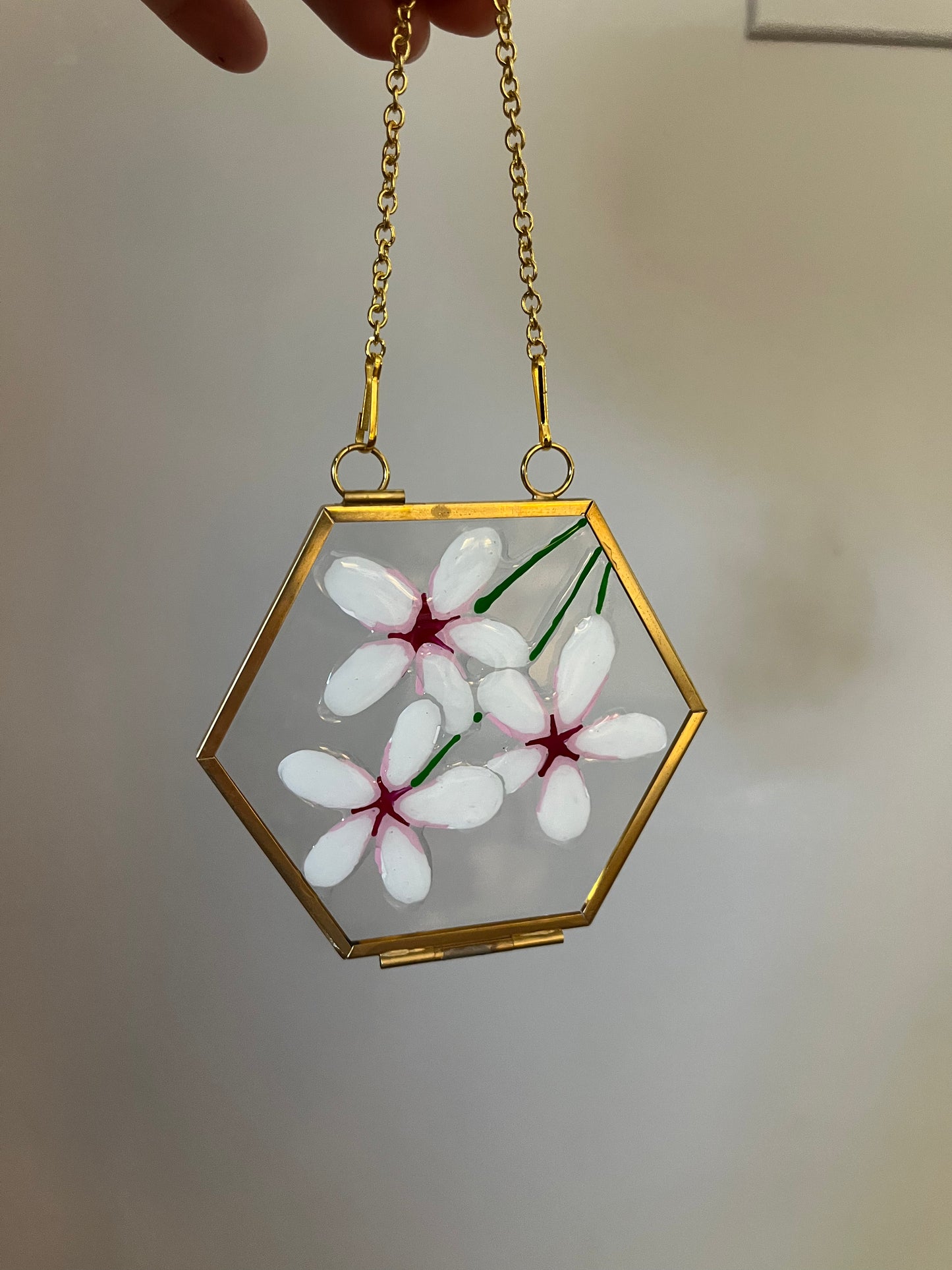 Framed Floral Window Painting- Cherry Blossoms