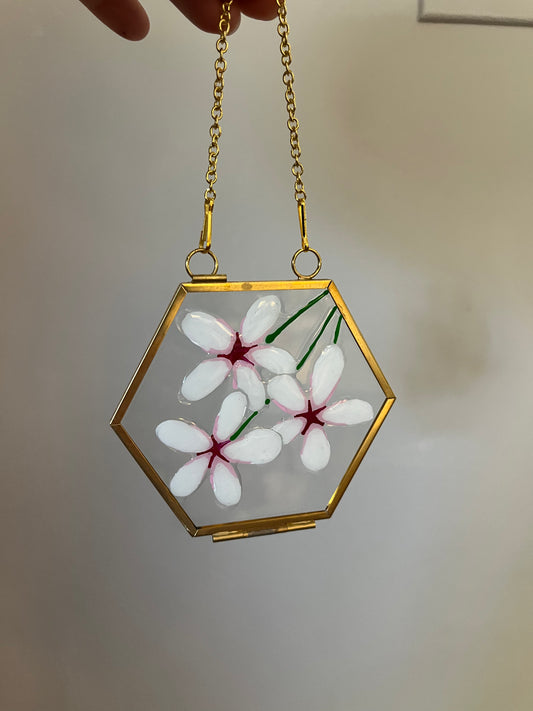 Framed Floral Window Painting- Cherry Blossoms