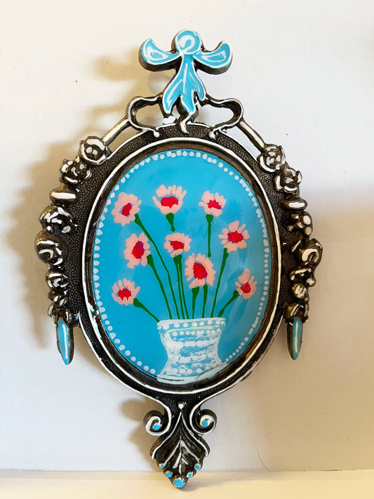 Tiny Vase of Flowers- painting in vintage frame (4x6)