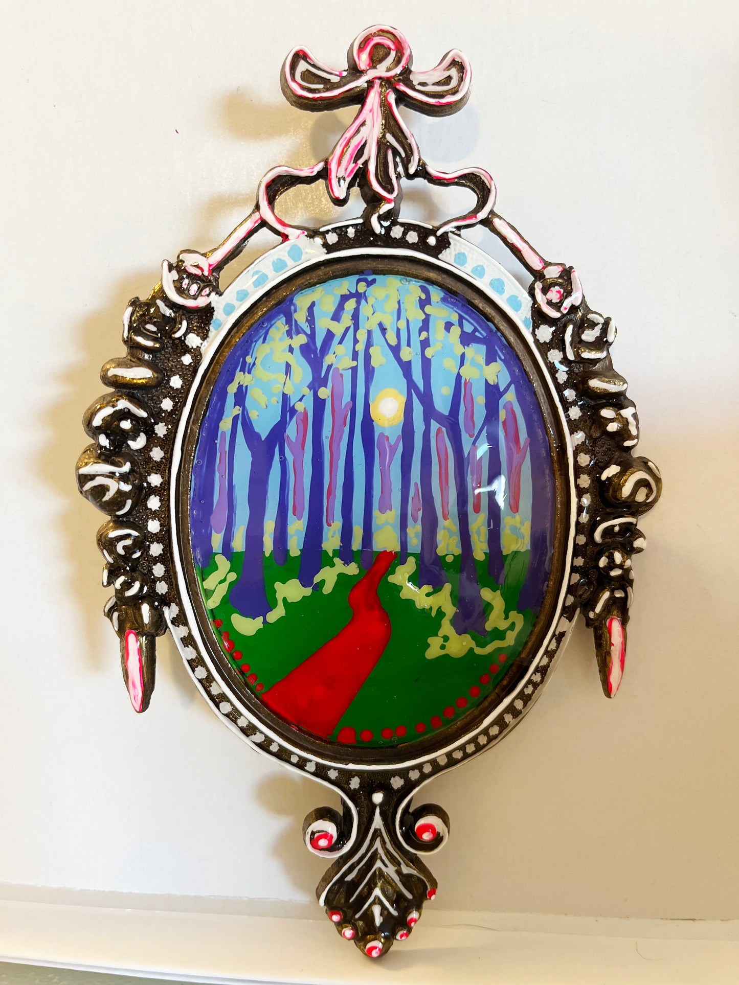 Pink Path- painting in vintage frame (4x6)