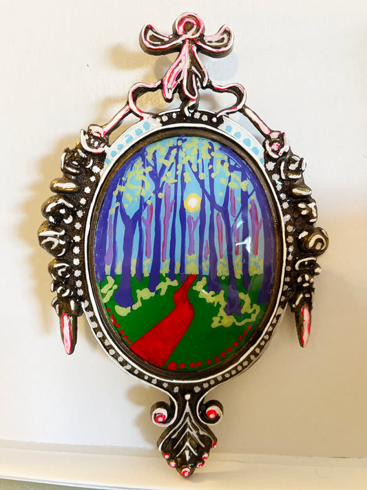 Pink Path- painting in vintage frame (4x6)