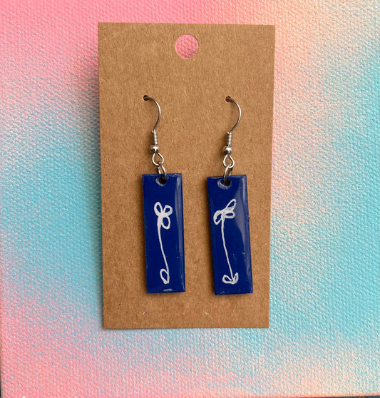 Small Rectangle Blue and White Dangle Earrings