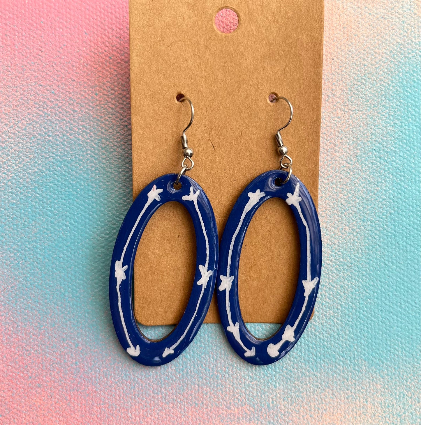 Blue and White Oval Dangle Earrings