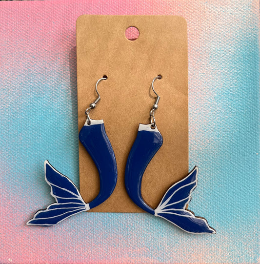Blue and White Mermaid Tail Earrings