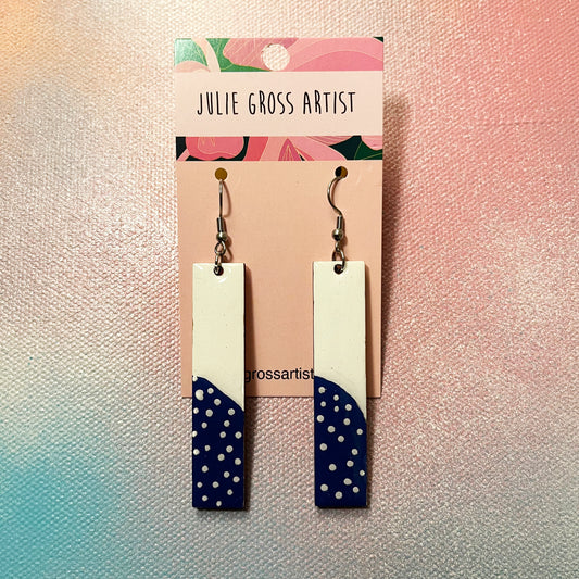 Blue and White Polka Dot Rectangle Earrings