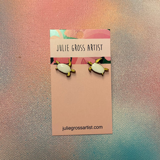 Small post earrings - White and Gold Sea Turtles